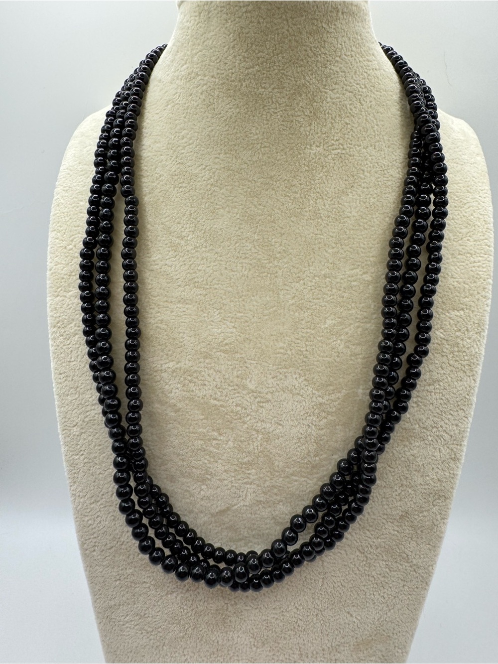 Three-Strand Black Bead Necklace